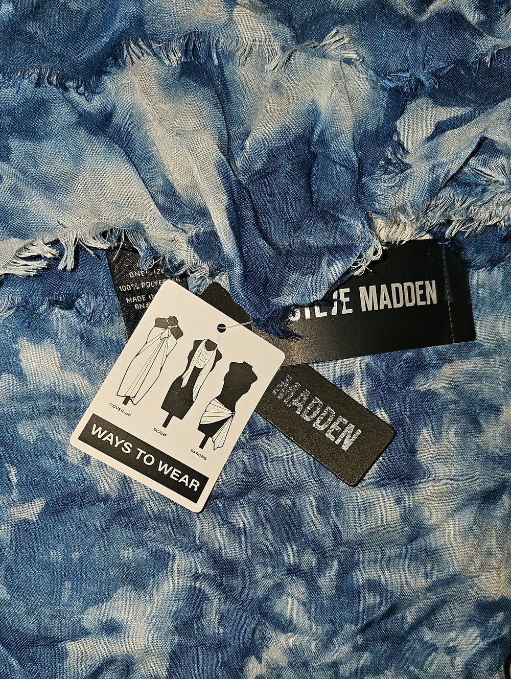 Steve Madden Tie Dyed Oblong Scarf Denim One size NWT